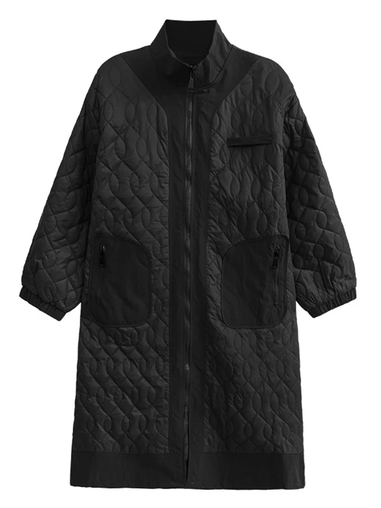 EAM-abrigo largo acolchado de algodón para mujer, Parkas cálidas de manga larga, color negro, talla grande, novedad de otoño e invierno, 1DH3215,