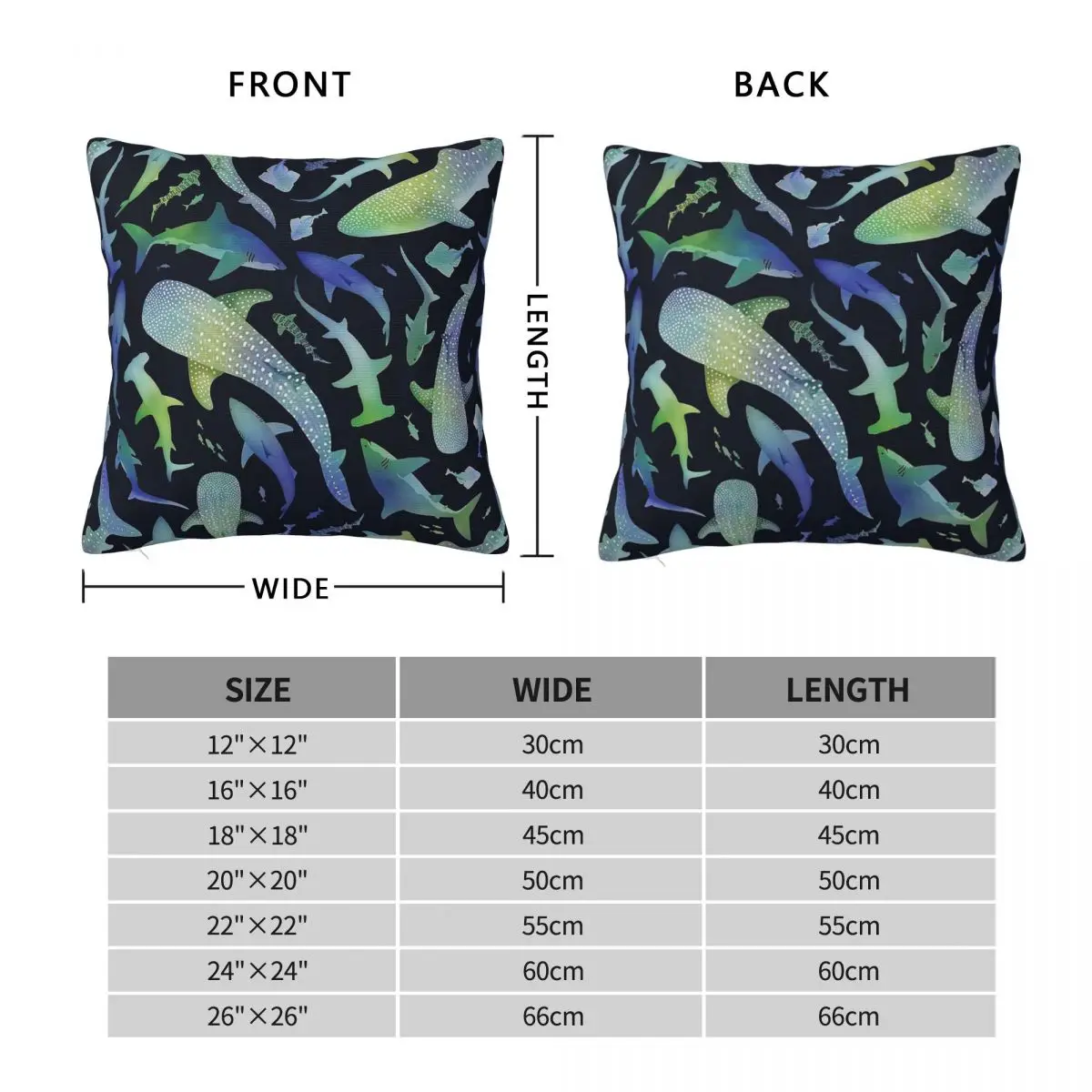 Blue Green Shark Ocean Pillowcase Polyester Linen Velvet Pattern Zip Decorative Throw Pillow Case Sofa Seater Cushion Case