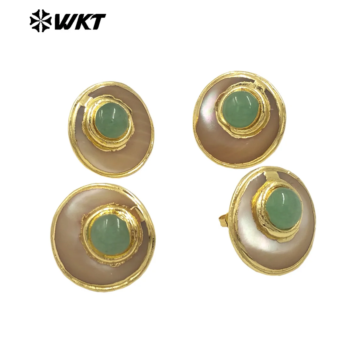 WT-MPE158 Wholesale New Coming Vintage Shell With Jade Earring Round Shape With Real Gold Plated For Women
