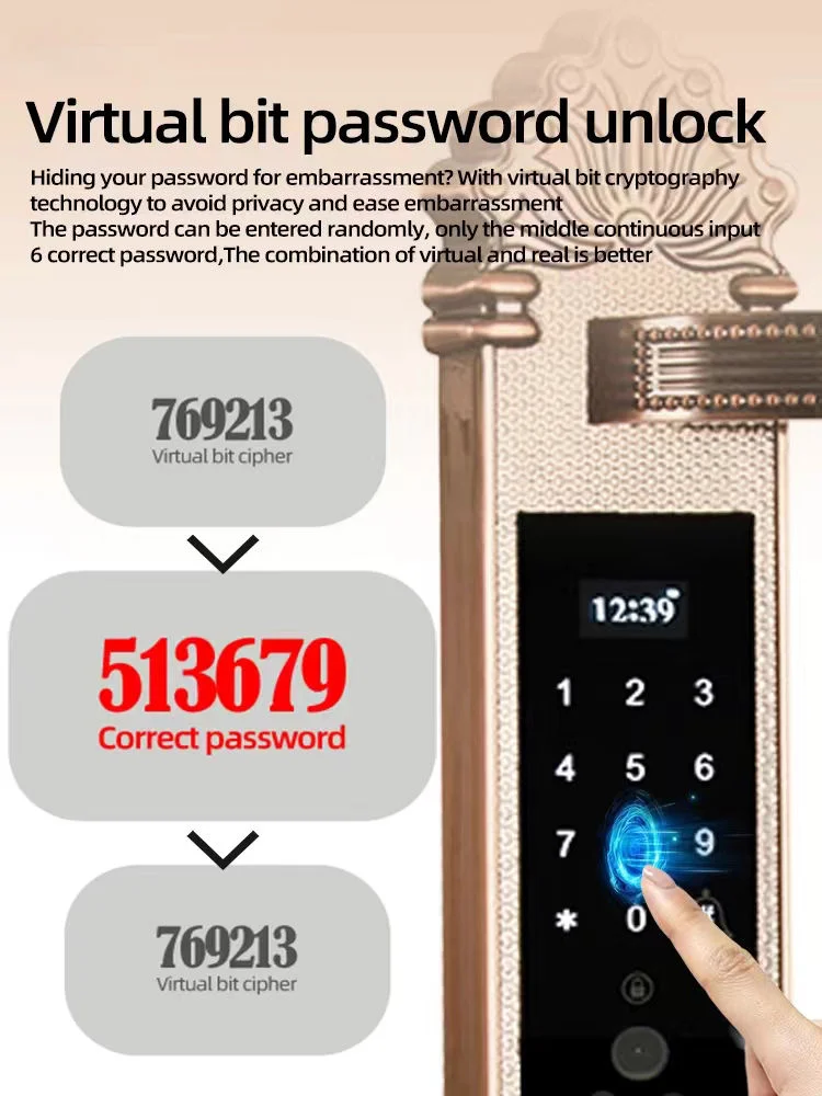 Waterproof  Wireless 3D Face & Fingerprint Recognition Smart Door Lock Zinc Alloy IC Card Wood Door App Network Brass Door Key view 2