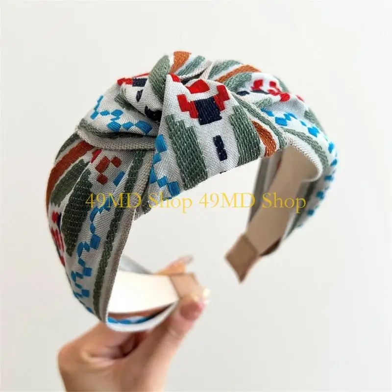 

49MD Wide Comfort Headbands Embroidered Bohemian Hair Accessories Stylish Hair Ornament Hairband For Women Casual Daily Wear
