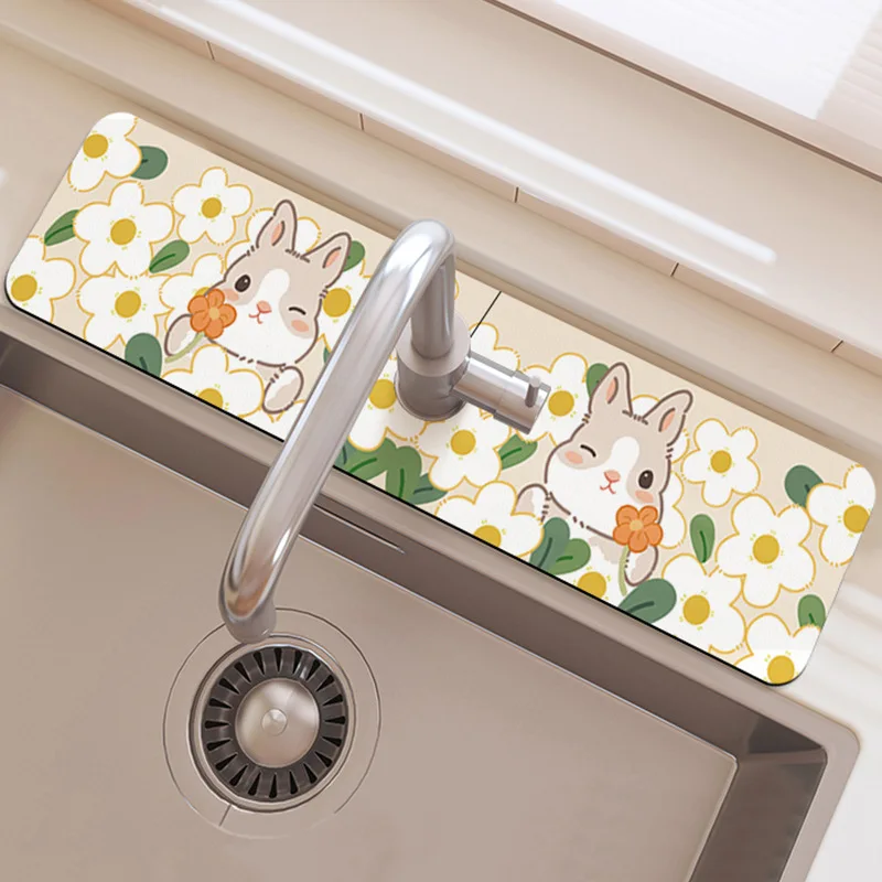 

Cartoon Diatom Mud Faucet Mat, Absorbent, Non-slip, Table Drain Mat, Household Bar, Anti-splash, Kitchen