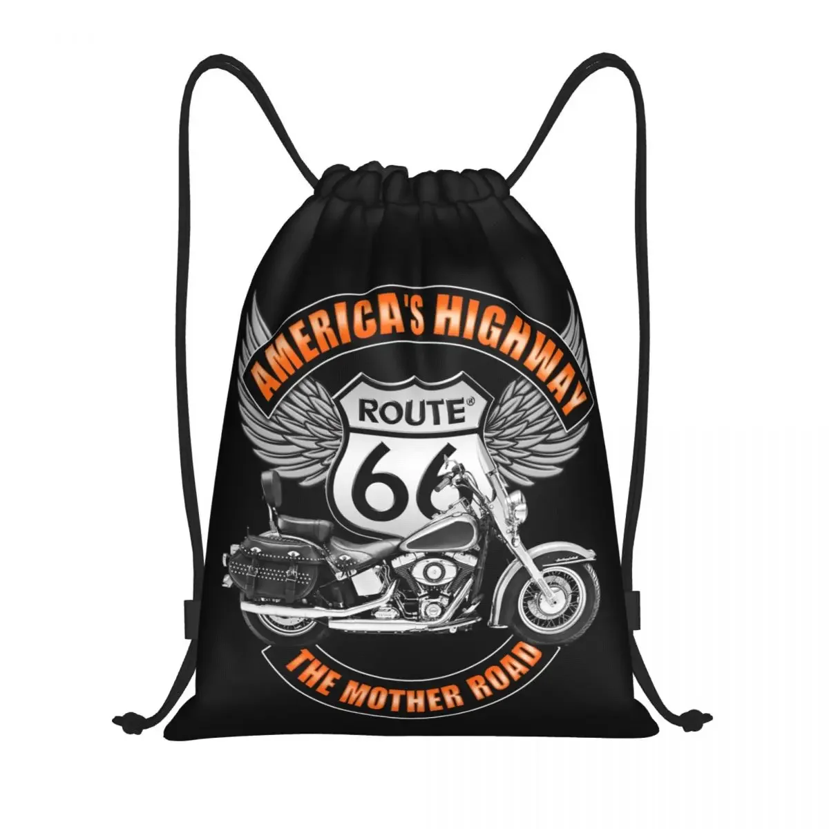 

Custom Route 66 Mother Road Drawstring Bag Women Men Foldable Gym Sports Sackpack Motorcycle Training Storage Backpacks