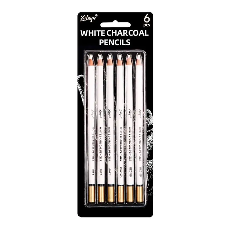 

6Pcs White Charcoal Pencils Sketch White Pencils Drawing Pencils Medium Sketching Pencil For Highlighting Art Supplies