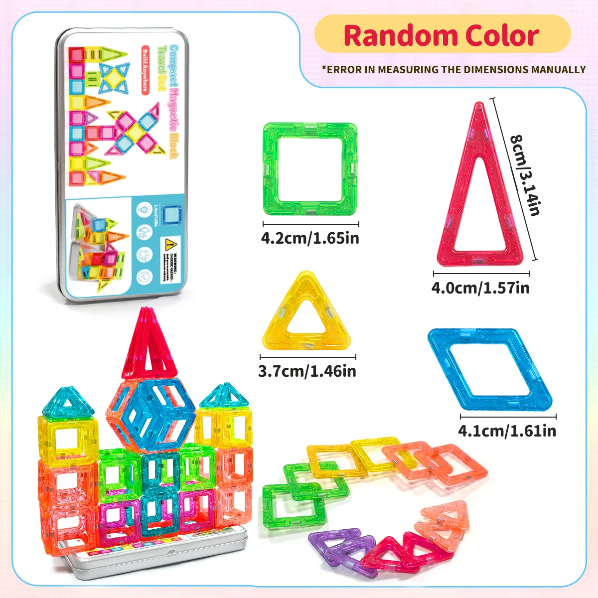 مجموعة بناء مصممة لبنات البناء المغناطيسية لعمر 3 سنوات فما فوق للأطفال والأولاد والبنات كتل مغناطيسية 40 قطعة مع صندوق حديد