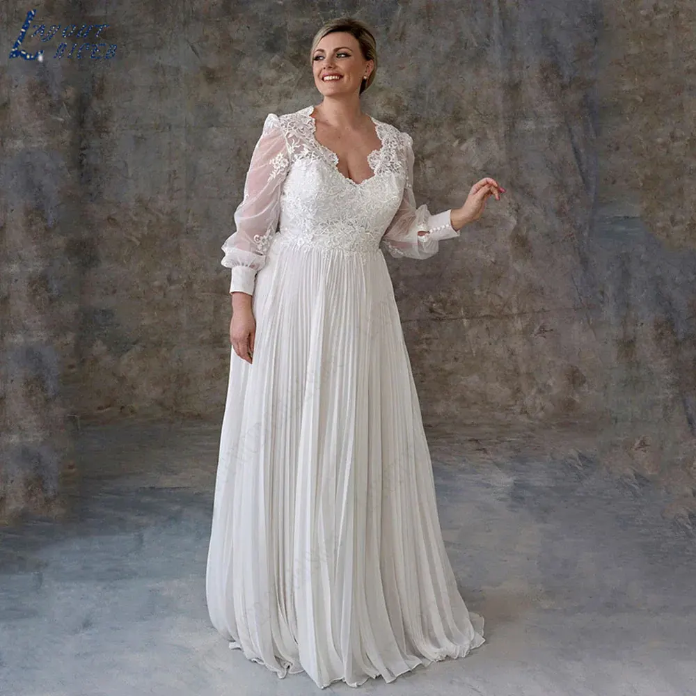 NICEB-Robe de Mariée en Mousseline de Soie, Col en V, Manches Bouffantes, Ligne A, avec lèvent au Dos, Grande TailleNICEB-Robe de Mariée en Mousseline de Soie, Col en V, Manches Bouffantes, Ligne A, avec lèvent au Dos,