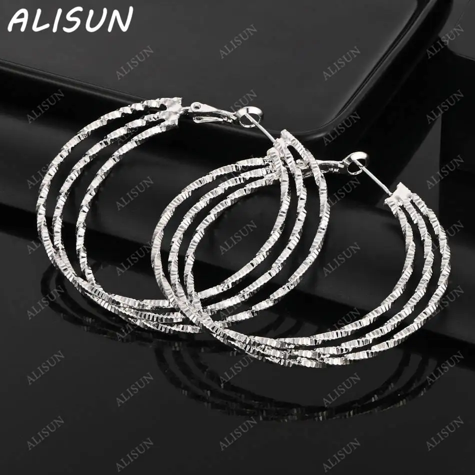 

ALISUN 925 Sterling Silver Earrings Hoop 50mm Three Circles Earrings For Women Charm Trend Birthday Gifts Fashion Party