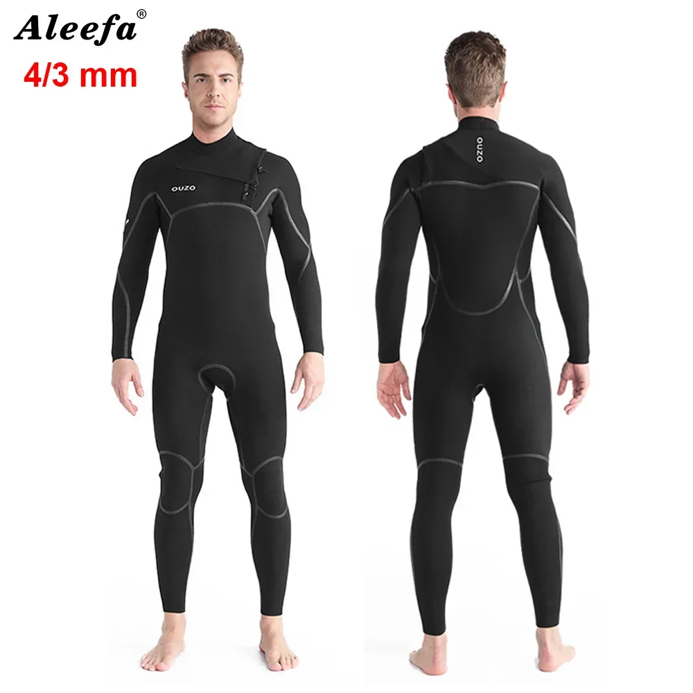 

CR Neoprene 4/3mm Wetsuit Men Blind Seam Process Diving Suit Chest Zipper Keep Warm winter Swimsuit