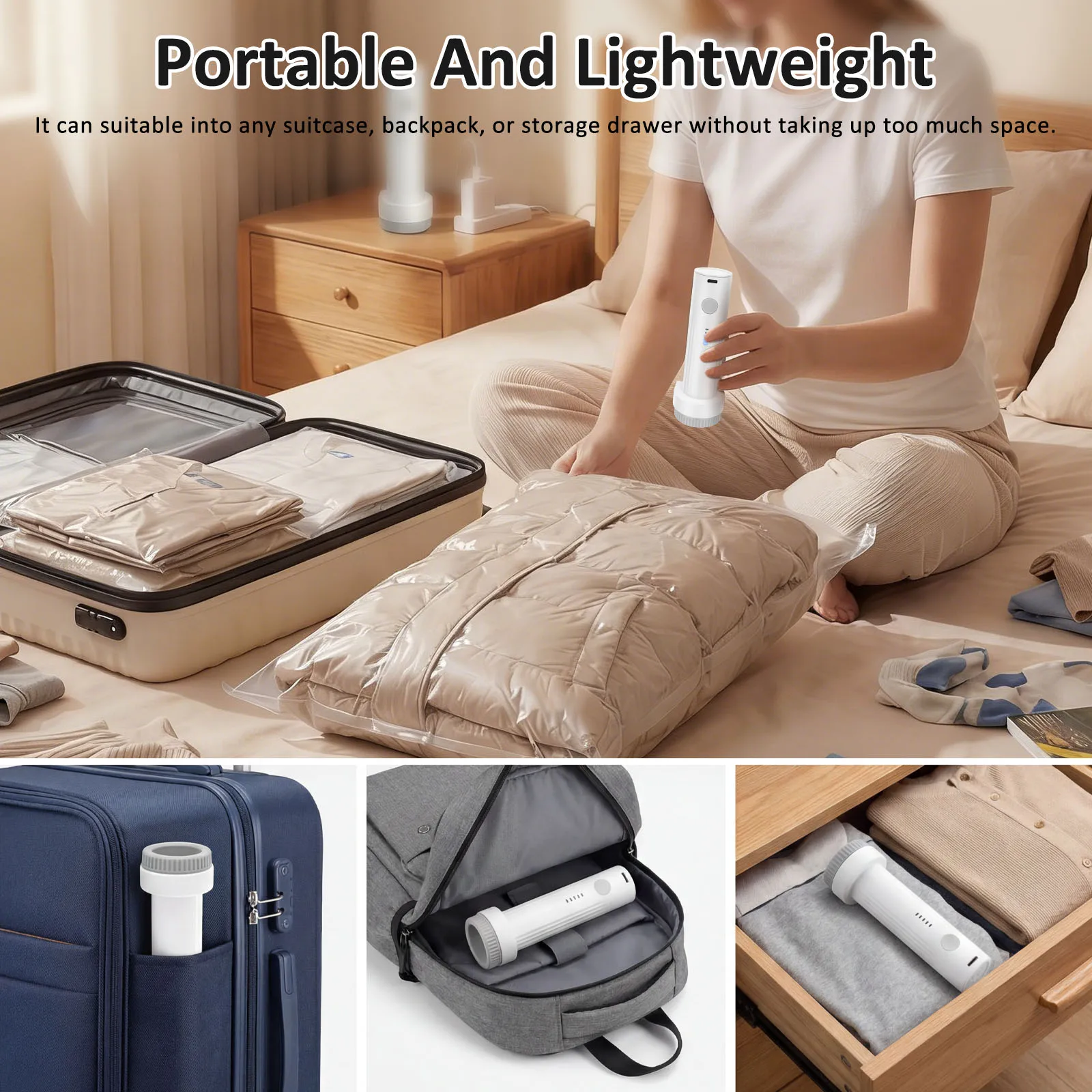 Electric Air Pump for Vacuum Seal Bag Travel Compression Packing Portable USB Rechargeable Space Saver for Clothing Organizer - view 5