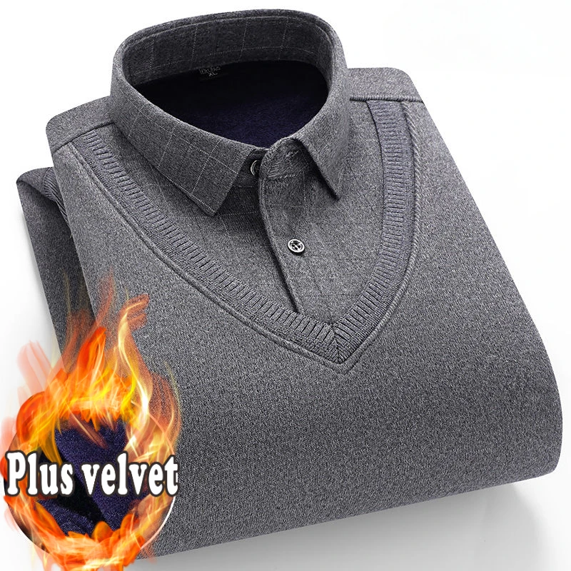 

Зима 2024, новая искусственная терморубашка из двух частей, мужская флисовая утолщенная флисовая рубашка, вязаный свитер для папы среднего и пожилого возраста