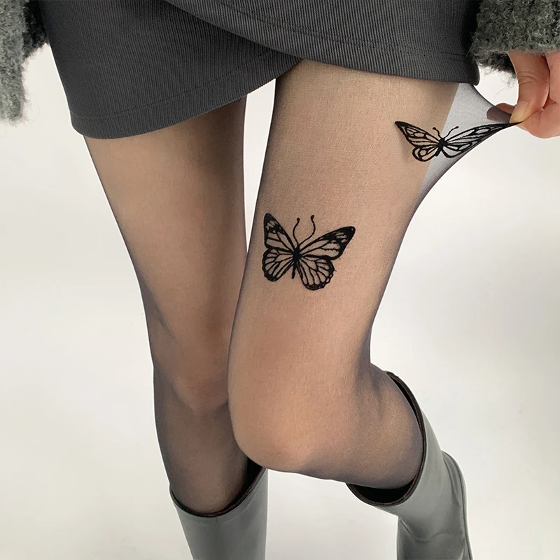

Колготки JK Lolita, женские чулки до бедра с принтом бабочки, черные колготки, сексуальное женское белье, чулочно-носочные изделия, женские колготки, колготки