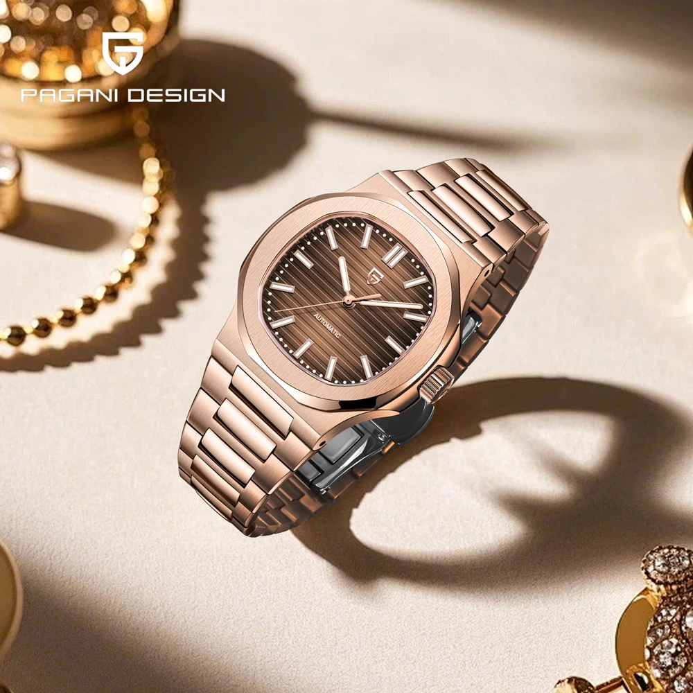 PAGANI DESIGN ساعات 2025 جديد فاخر ارتفع الذهب التلقائي ساعة ميكانيكية الرجال الياقوت كريستال مقاوم للماء ساعة من الفولاذ المقاوم للصدأ