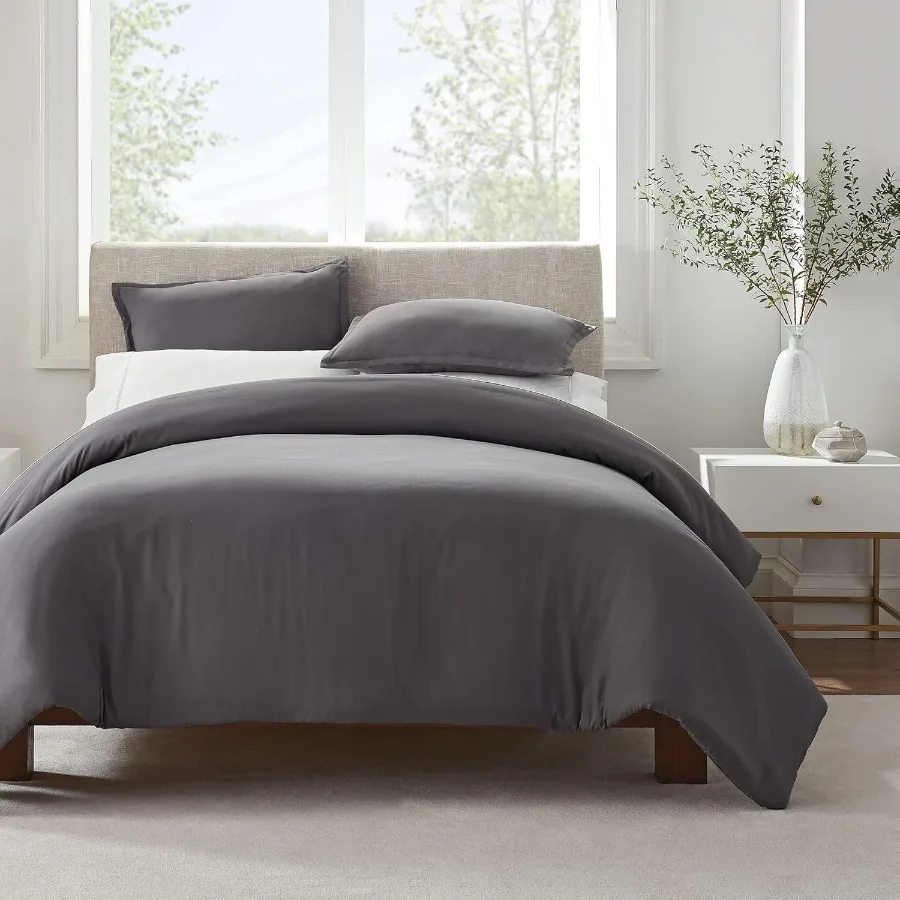 

Simply Clean Ultra Soft Hypoallergenic Stain Resistant 3 Piece Solid Duvet Cover Set in Grey Perfect for Bedrooms and Guest Roo
