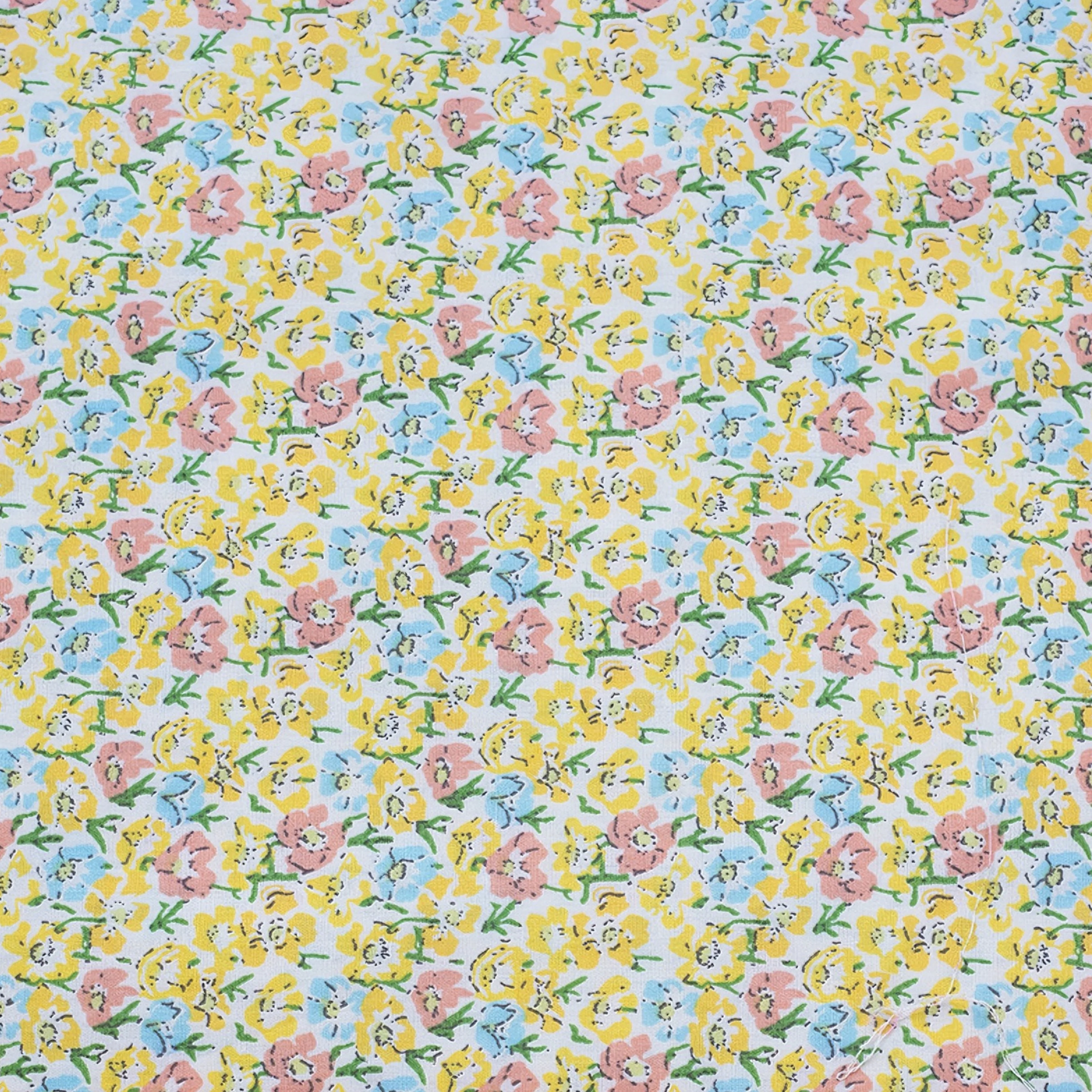 Pastel Hued Small Floral Print 100% Cotton Fabrics Set in Lilac Blue Pink and Yellow Ideal for Dressmaking and DIY Decor Design