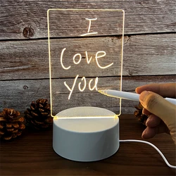 Creativos 3D Diy LED regalo en blanco con bolígrafo reescritura tablero de notas acrílico Led luz nocturna regrabable con tablero de mensajes