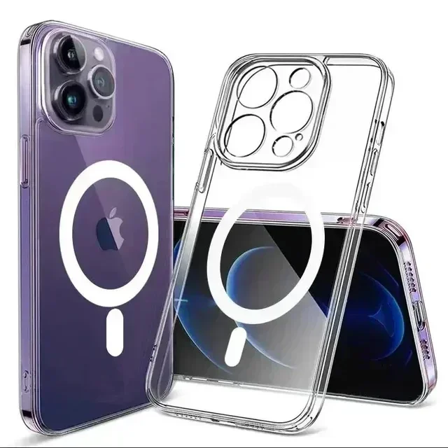 Transparent Magnetic Phone Case for IPhone 15 13 14 12 11 Pro Max Plus Protective Cover For Magsafe Wireless Charging Case