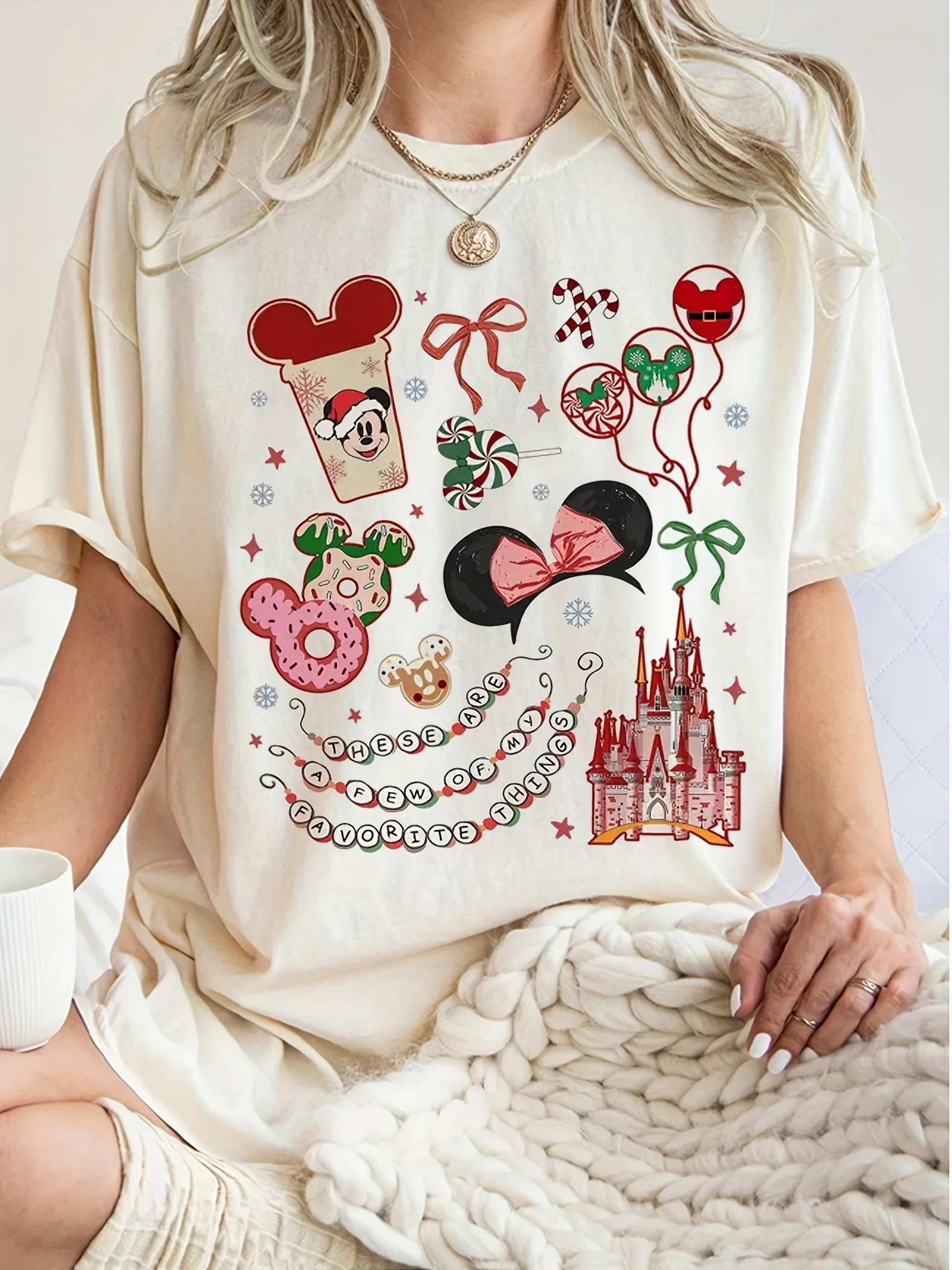 

Disney Christmas T-shirts Mickey Mouse, Donald Duck, and Cinderella Castle - Men's and Women's Fashion Short Sleeves