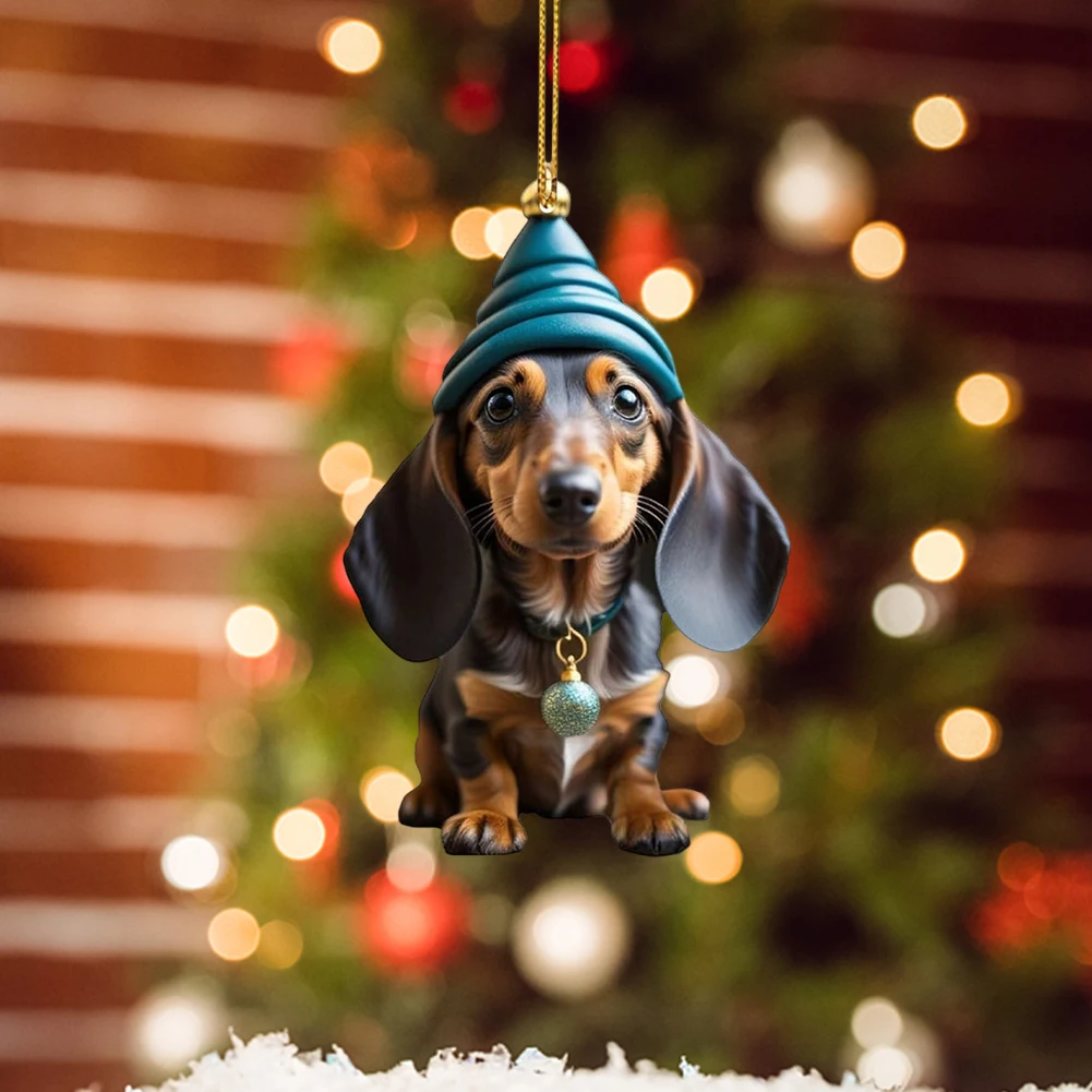 1-5pcs Cartoon Cute Dog ornamenti natalizi Fun bassotto Dog Hanging Decoration albero di natale Graphic Design ciondolo Home Car Decor