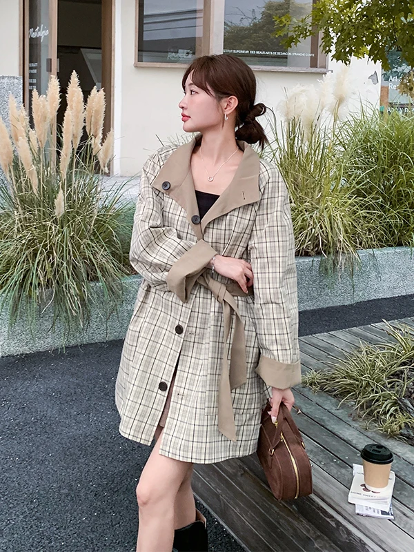 

Двустороннее женское пальто-ветровка средней длины в корейском стиле, повседневное, весна-осень 2025, новинка, маленький размер, ретро, с утяжкой на талии