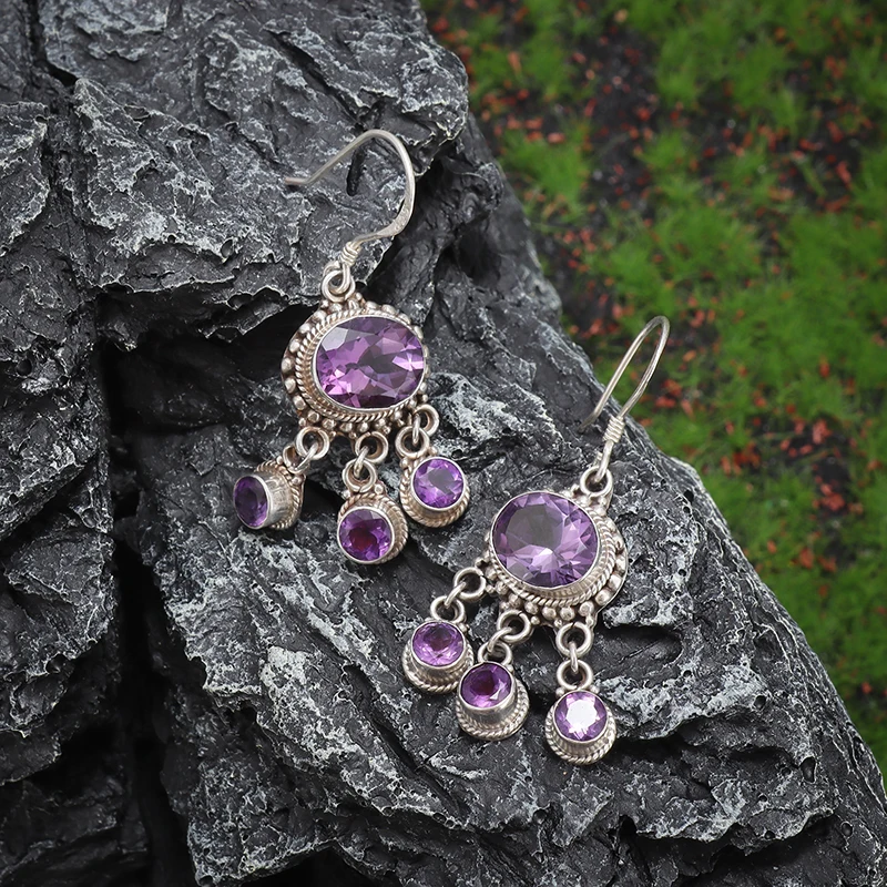 女性のためのレトロな紫色のジルコニアのイヤリング,エレガントなバンケットアクセサリー,高品質,ファッショナブル