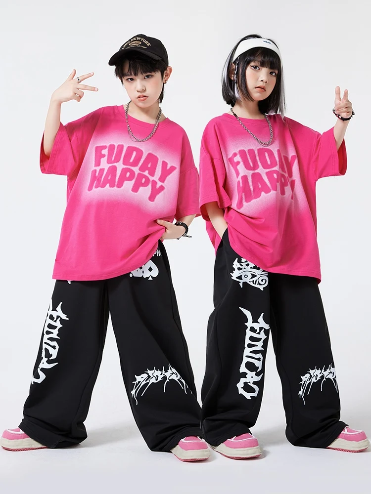 

2024 Children Jazz Dance Performance Costumes For Girls Loose Tops Black Hiphop Pants Practice Outfits Boys Streetwear DQS17136