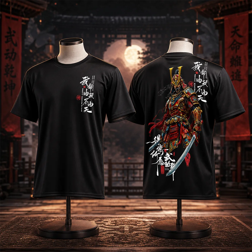 Unisex Japanese Samurai Warrior Graphic 3D Print T-Shirt Quick-Dry Breathable Oversized Hip Hop Streetwear Parent-Child Clothing