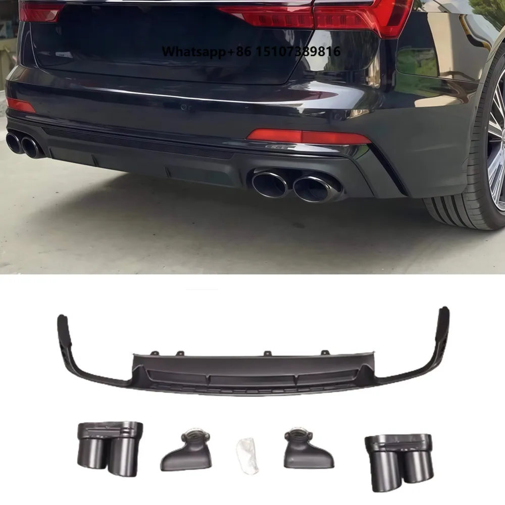 Rear Bumper Lip Exhaust Pipe Diffuser for 2019-2025 A6 Standard /Sline Modified S6 Style Rear Bumper Splitter