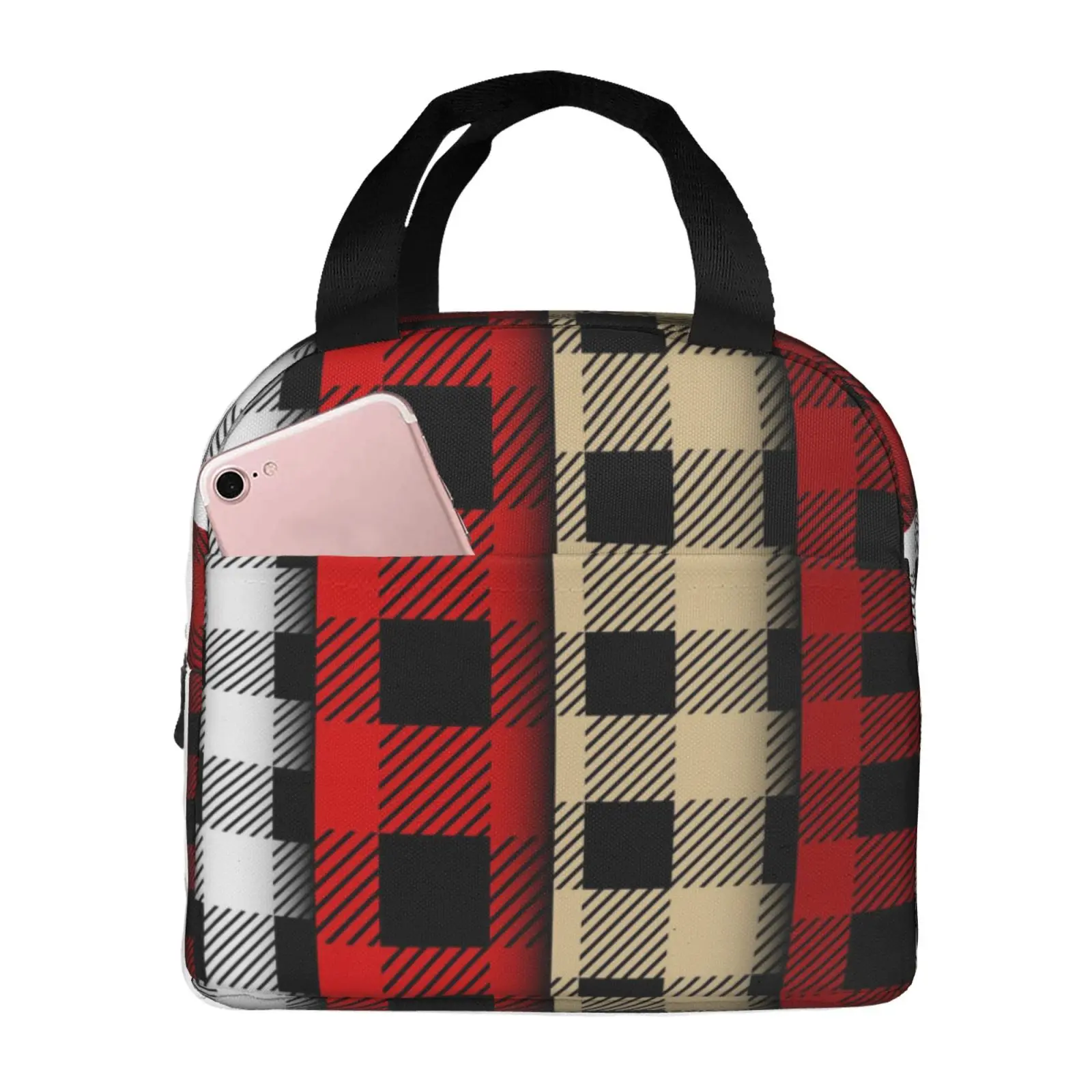 Plaid Adult Print Insulated Lunch Bag for School Waterproof Cooler Thermal Lunch Box Women Children Food Container Tote Bags