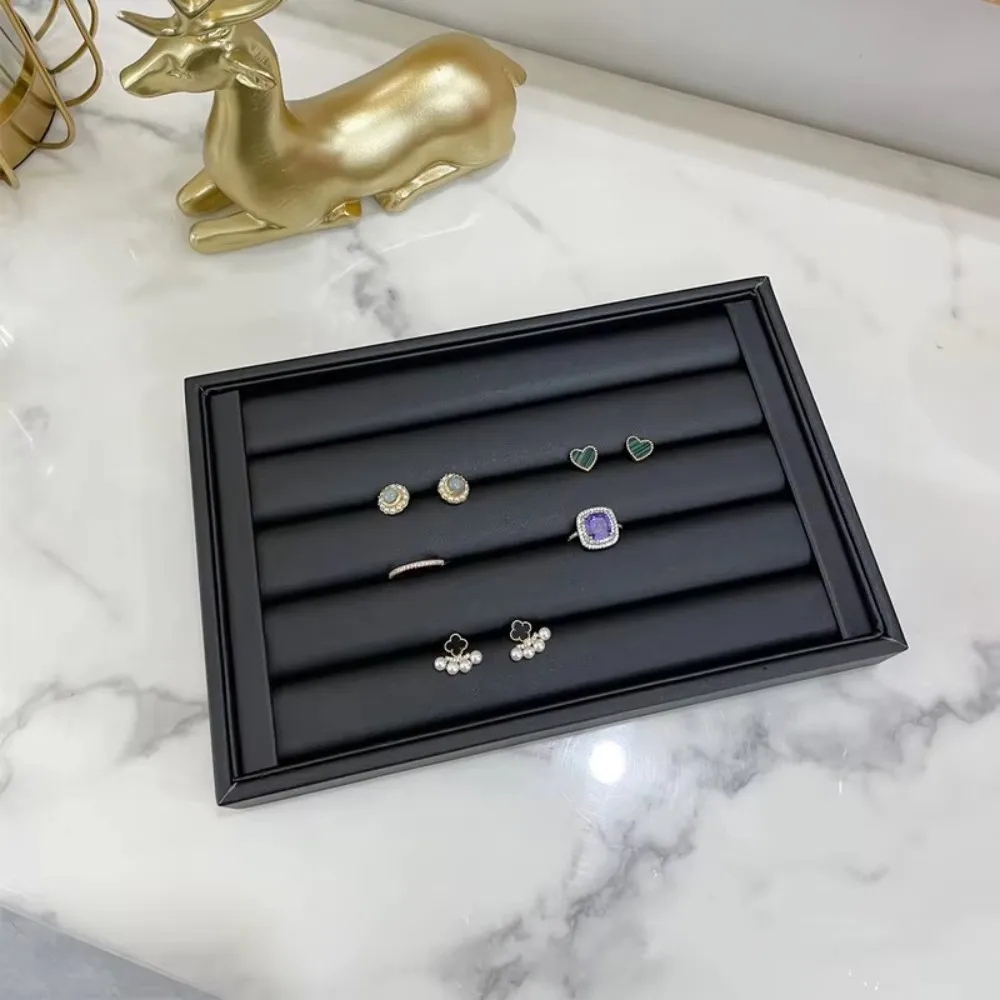 Multi Groove Velvet Ring Display Tray White Black Jewelry Organizer Tray for Store Counter Jewelry Photography