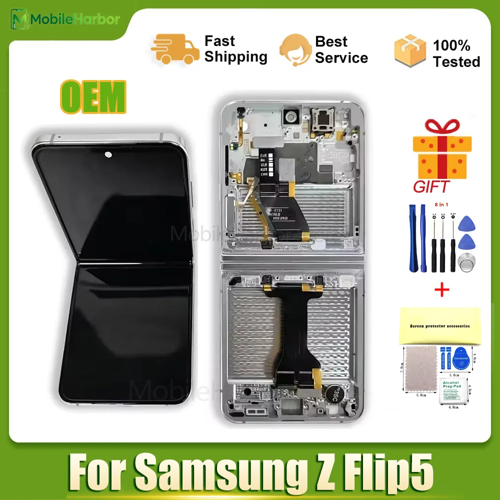 AMOLED 6.7" For Samsung Z Flip5 5G SM-F731B SM-F731U SM-F731B/DS LCD Display Touch Screen Digitizer With Frame Supporting 120HZ