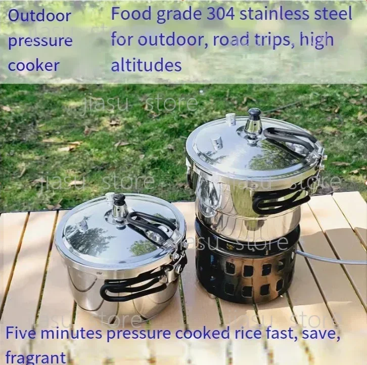 

Compact Mini Pressure Cooker with Folding Handles, Double Rubber Ring Seal, Stainless Steel Portable Pot for Outdoor Camping