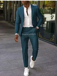 Casual 2 Piece Men Suits Slim Fit Notch Lapel Single Breasted Jacket Wedding Groom Tuxedos Business Suits Set (Jacket+Pants)