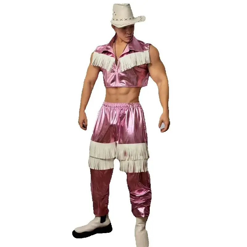 مثير القطب ملابس الرقص الرجال جوجو زي الوردي الليزر مهدب السراويل ملهى ليلي DJ ملابس للحفلات المرحلة الهذيان الزي XS10698 #4