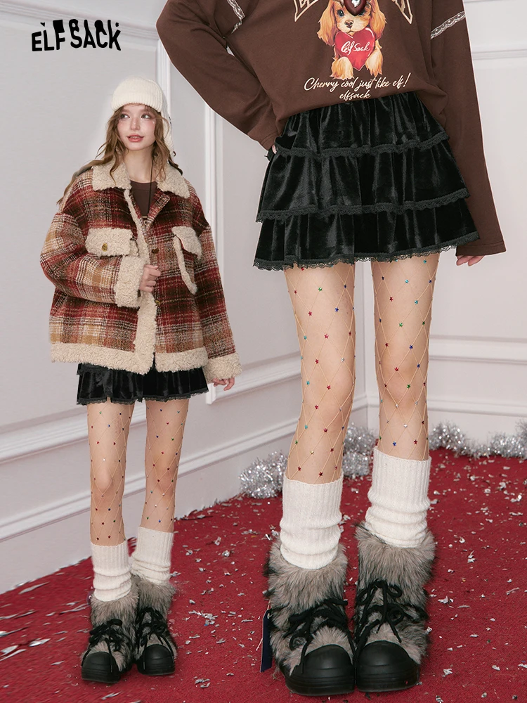 

Bla Velvet Skirt for Women Sweet Cool Sle ort Cake Skirt mid Waist Design Stand Fit Polyester Blend Elastic Fiber