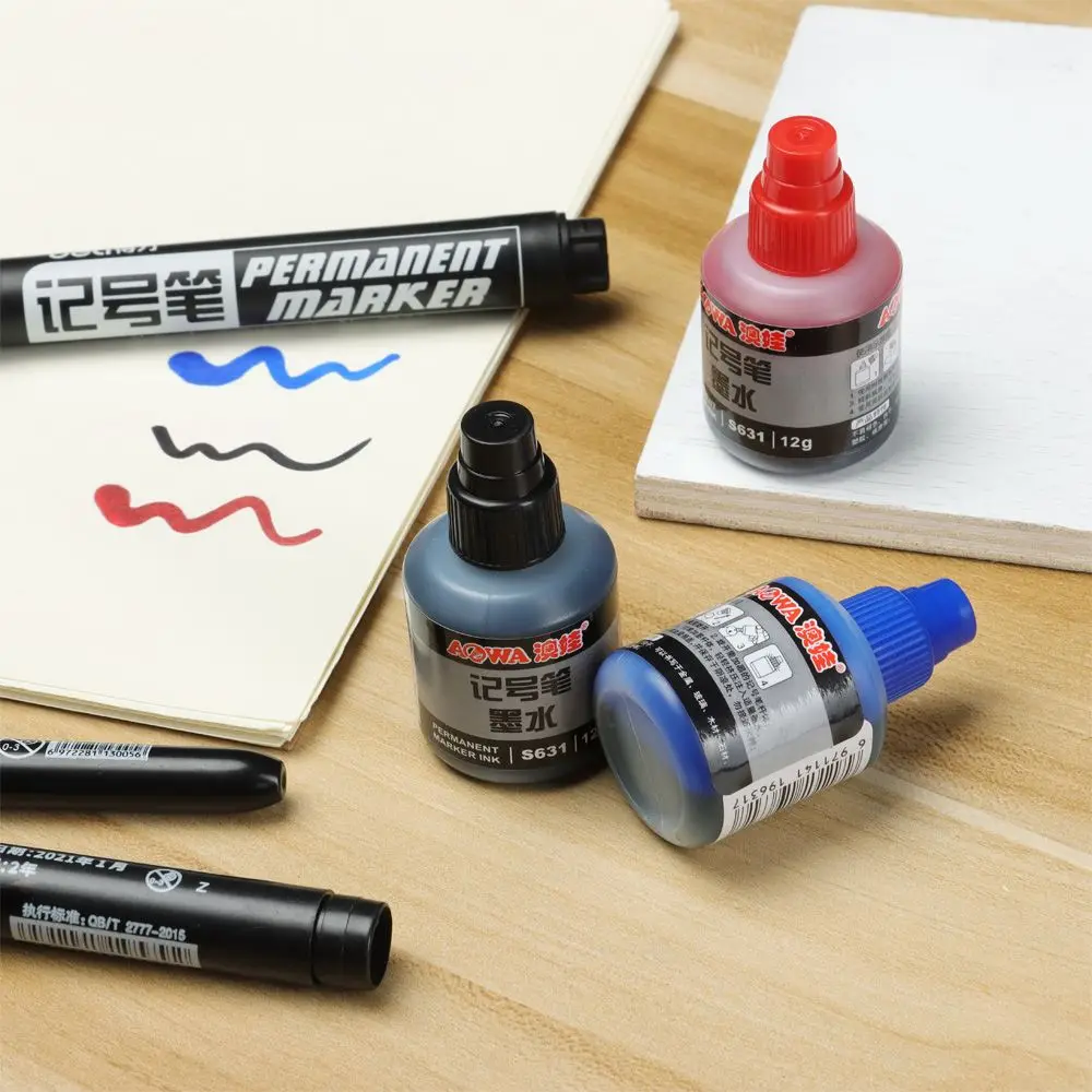 12ml Waterproof Instantly Dry Graffiti Paint Pen Oil Ink Refill For Marker Pens Black Red and Blue Optional School Supplies