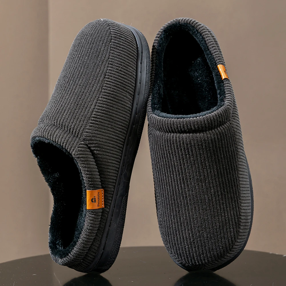 Men's Striped Corduroy Slippers TPR Sole Cushioning Memory Foam Insole Men's Warm and Soft Winter Indoor Shoes image 6