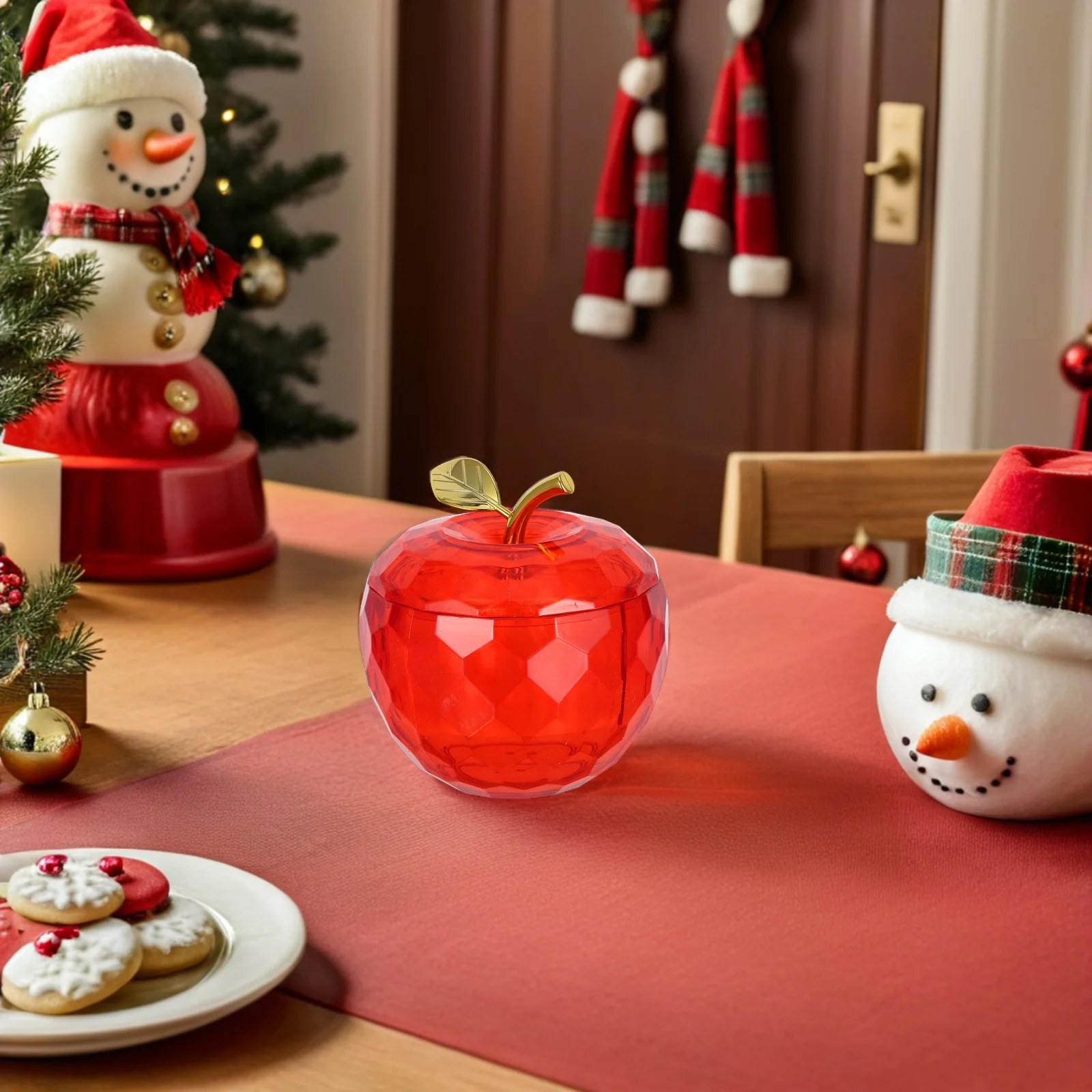 

Festive Plastic Candy Jar with Lid Apple Design Christmas Storage Container for Treats Chocolate Organizing Home Holiday