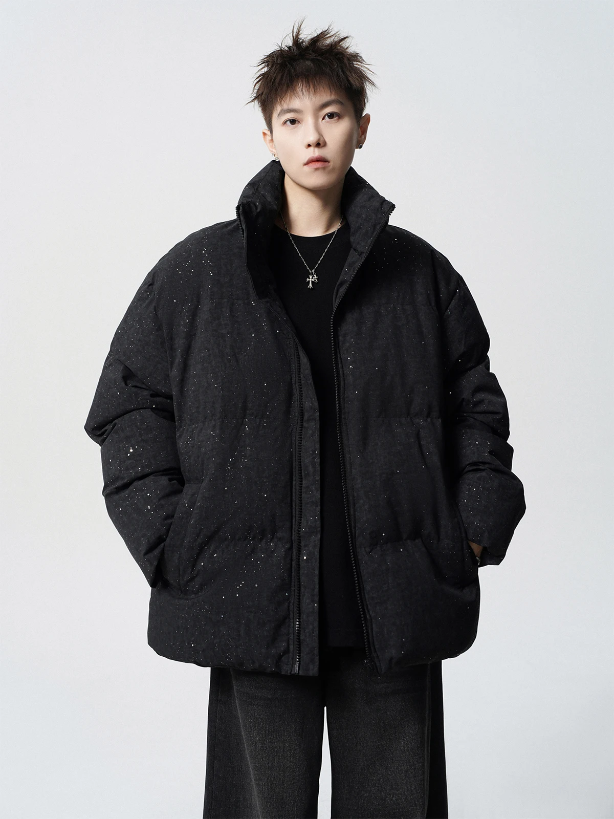 ผู้ชาย2024ฤดูหนาวใหม่Parkas High-End Casualอเนกประสงค์ขนมปังแจ็คเก็ตอินเทรนด์Full Body Hot Diamond Casualผ้าฝ้ายเบาะเสื้อผ้า