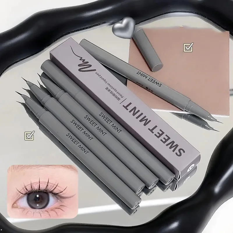Gebogener Eyeliner-Stift, ultrafein, schnell trocknend, flüssiger Eyeliner, einfach aufzutragen, Lying-Silkworm-Stift, Schwarzbraun, für die unteren Wimpern, Augen-Make-up – Detail 4