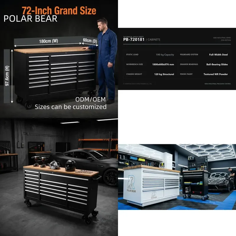 for PB-720181 Premium Garage Drawer Locker Workbench Multifunctional Steel Tool Storage Box Heavy Duty Workshop Cabinet