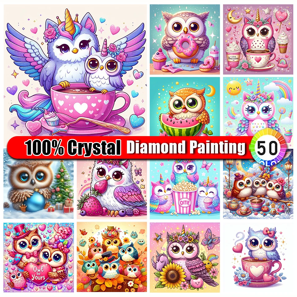 

Picture Size 100% Crystal 5D DIY Diamond Painting Owl Cartoon Bird 5d Diamond Embroidery Mosaic Animal Cross Stitch Home Decor