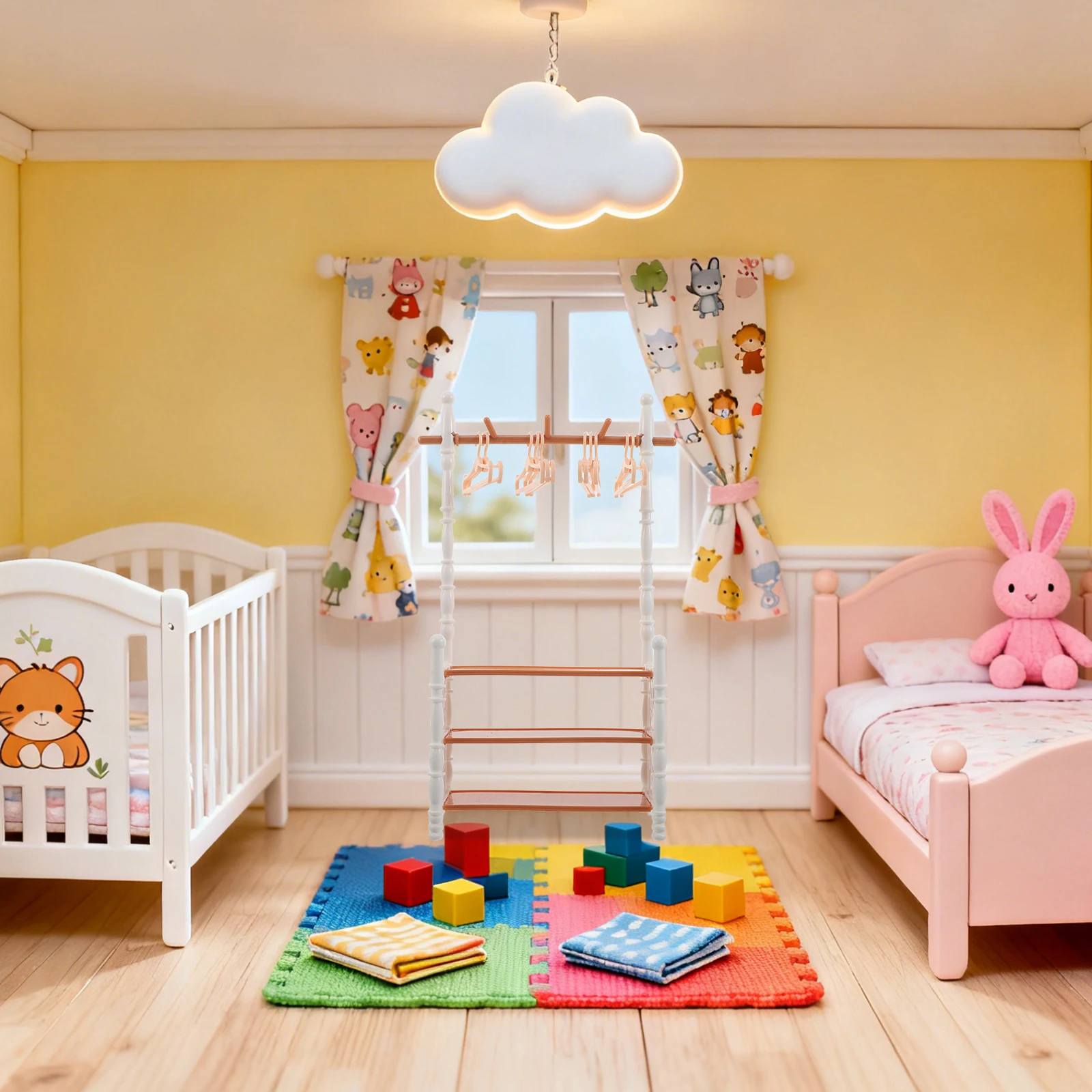 1 set 1 Set Miniature Dollhouse Accessories Mini Shoe Cabinet With Clothes Hanger Rack Realistic Simulation Furniture For Kids