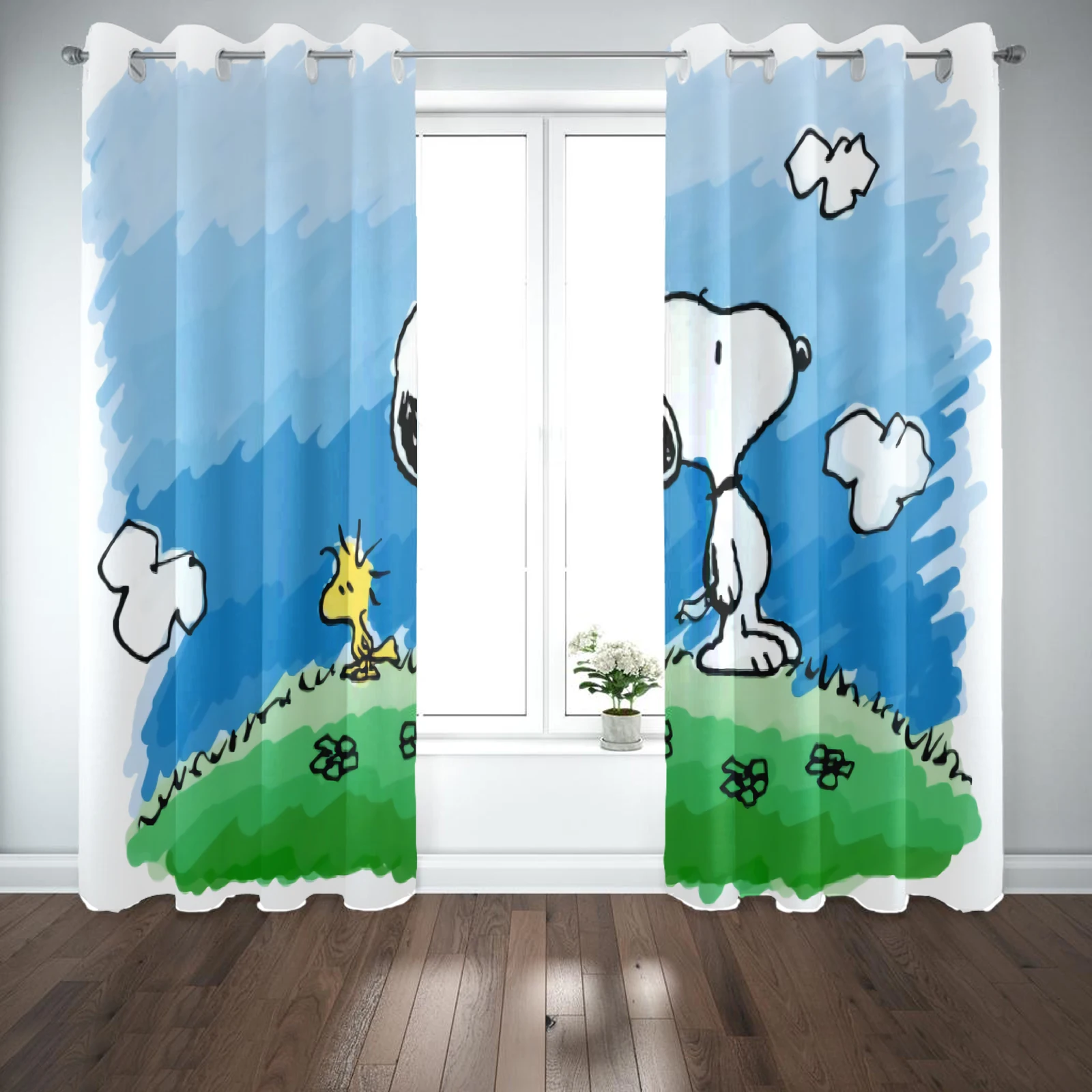 Snoopy Curtains For Living Room 100% Polyester Perforated Living Room Bedroom Blackout Curtains Balcony Screen Dustproof