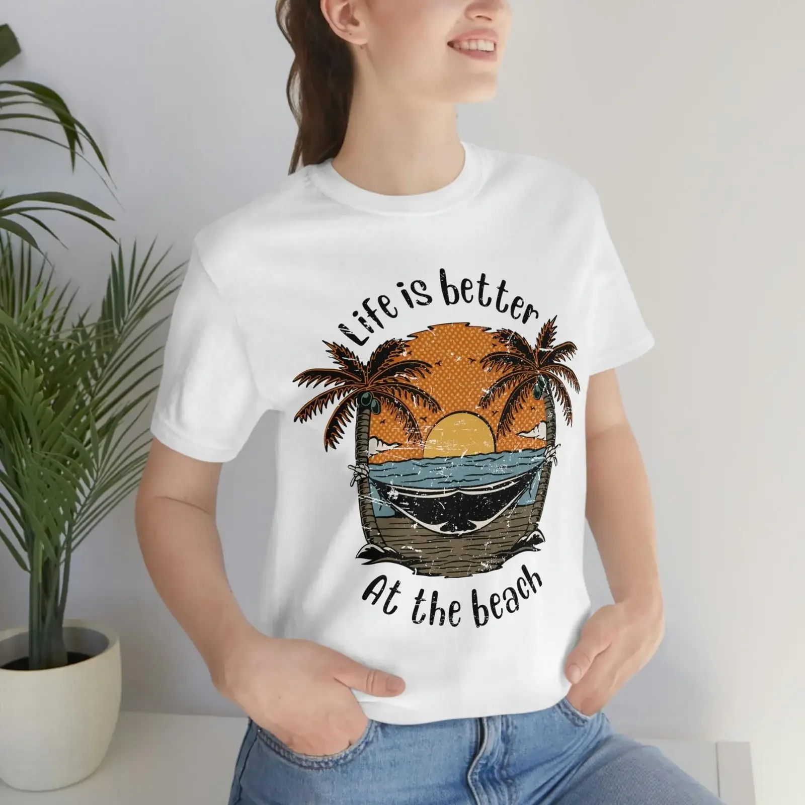 Life Is Better At The Beach T Shirt Summer Travel Hammock Palm Trees Vacation Casual Funny Top vintage Washed Unisex