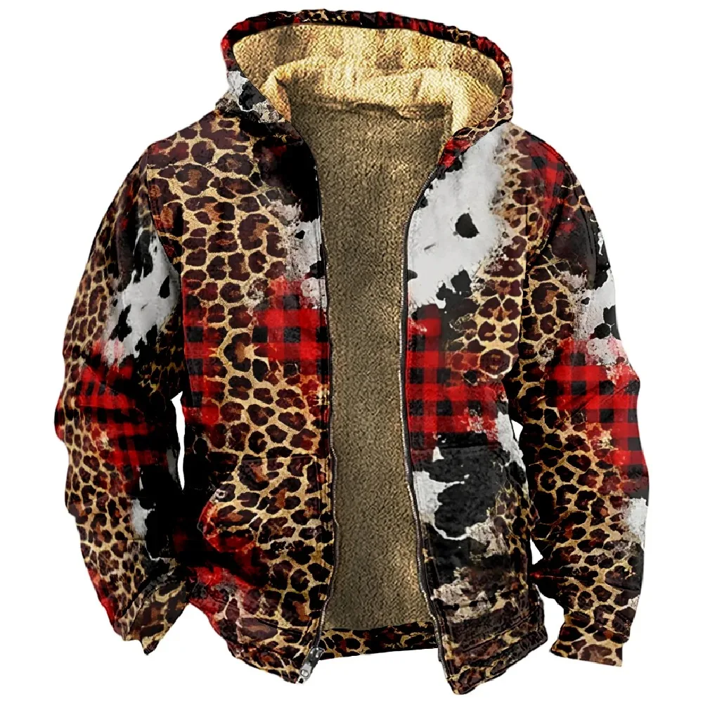 Men's Coat Women Zipper Sweatshirt Leopard Printed Tie Dye Hoodie Long Sleeve Stand Collar Clothes 2024