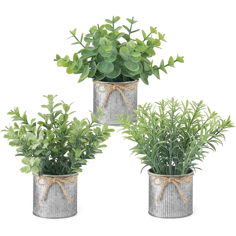 

Мини-поддельные растения в фермерском доме, оцинкованные металлические горшки, 3 упаковки, маленькие искусственные растения в горшках, эвкалипт для прачечной, ванной комнаты S