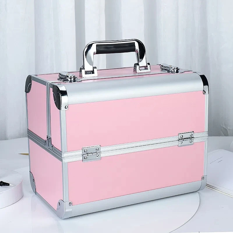 Professional Makeup Artist Cosmetic Bag, Large Capacity Makeup Tool Storage Box, Aluminum Alloy Frame Handbag, Metal Material