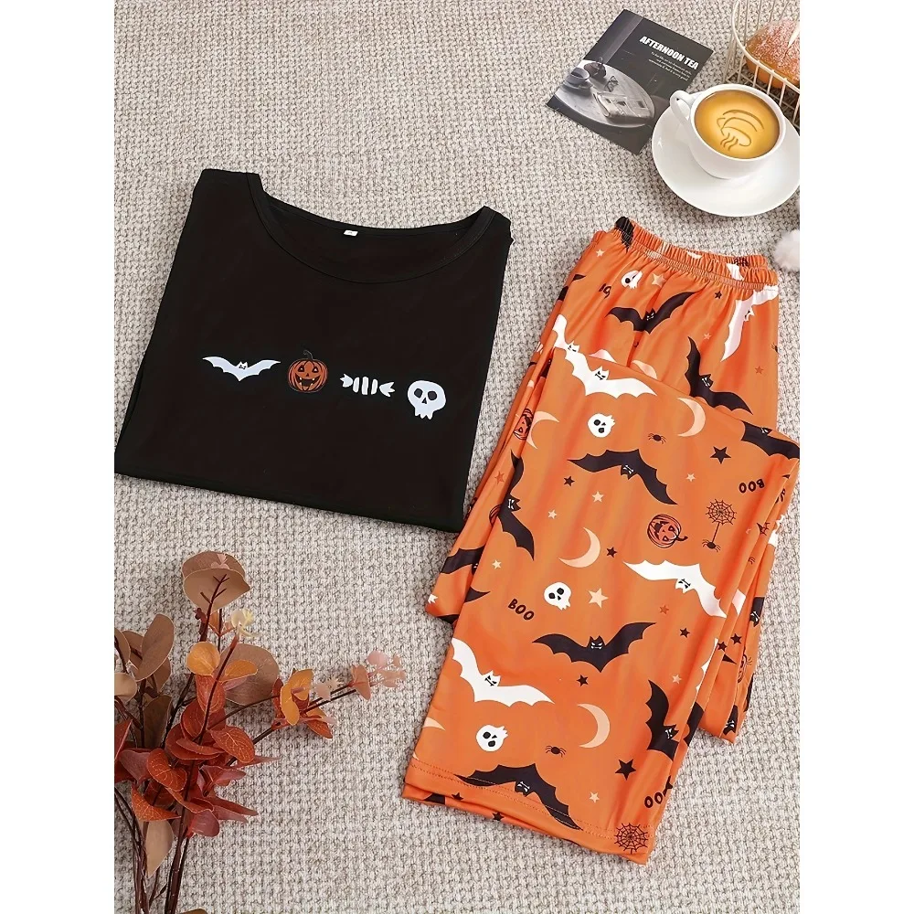 Happy Halloween Family Set Two Piece Pajama Set, Short Sleeve Top and Pants, Family and Child Wear, Comfortable Fabric