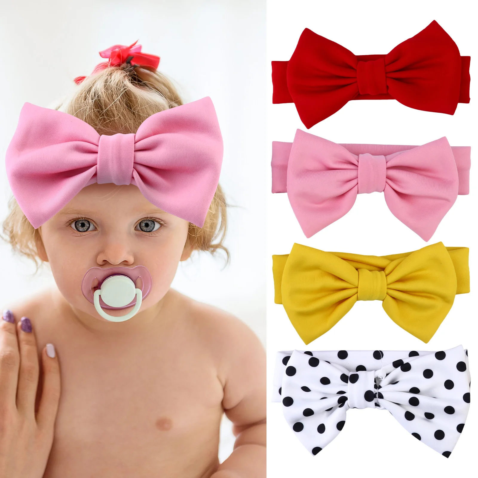 

4Pcs Bow Headband Set Soft Stretchy Hair Accessories Photography Props Adjustable Hairband