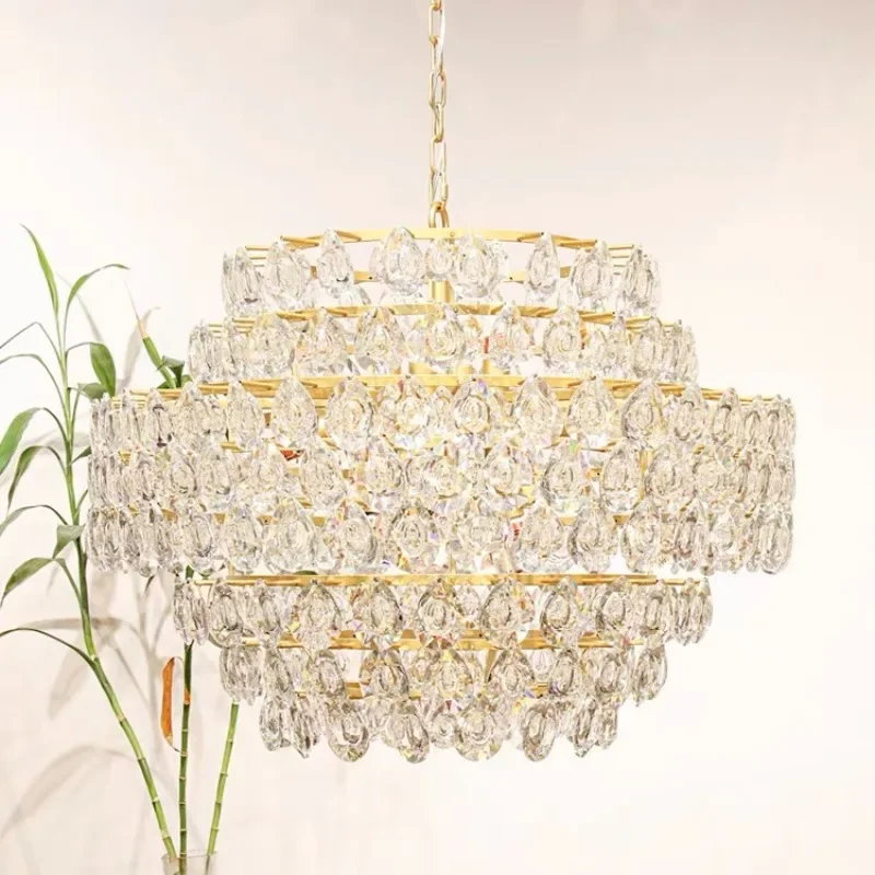 

GHJUYIOL Light luxury American retro minimalist living room, bedroom, cloakroom, transparent circular crystal pendant chandelier